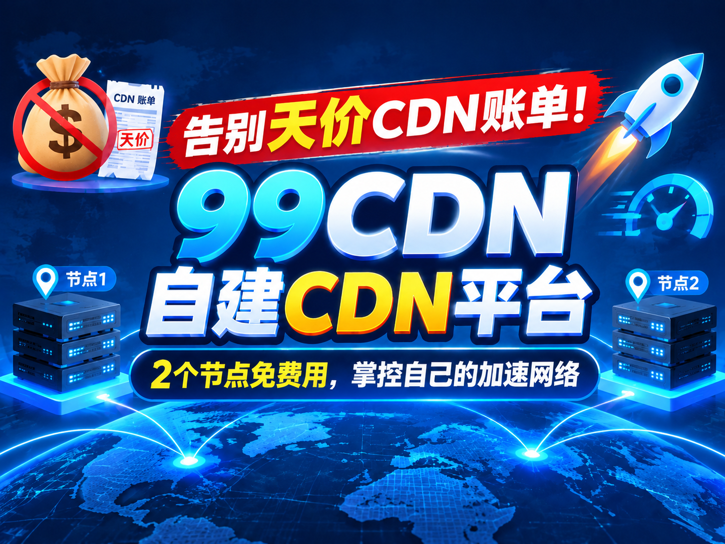  告别天价CDN账单！99CDN 自建CDN平台：2个节点免费用，掌控自己的加速网络