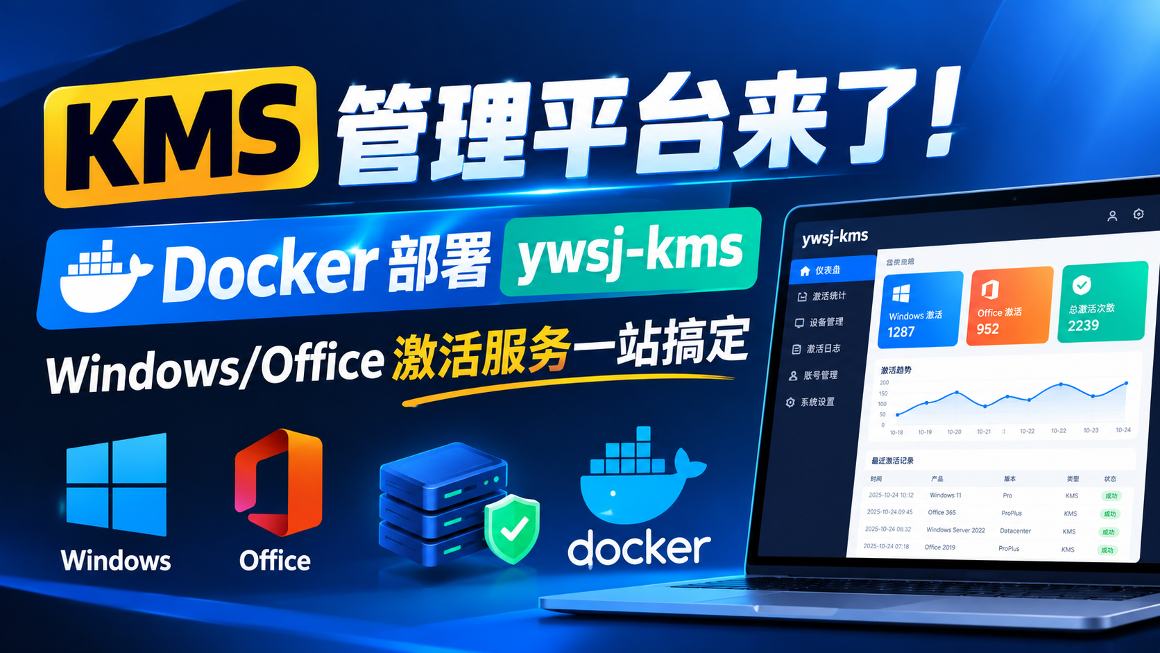 KMS 管理平台来了！Docker 部署 ywsj-kms，Windows/Office 激活服务一站搞定